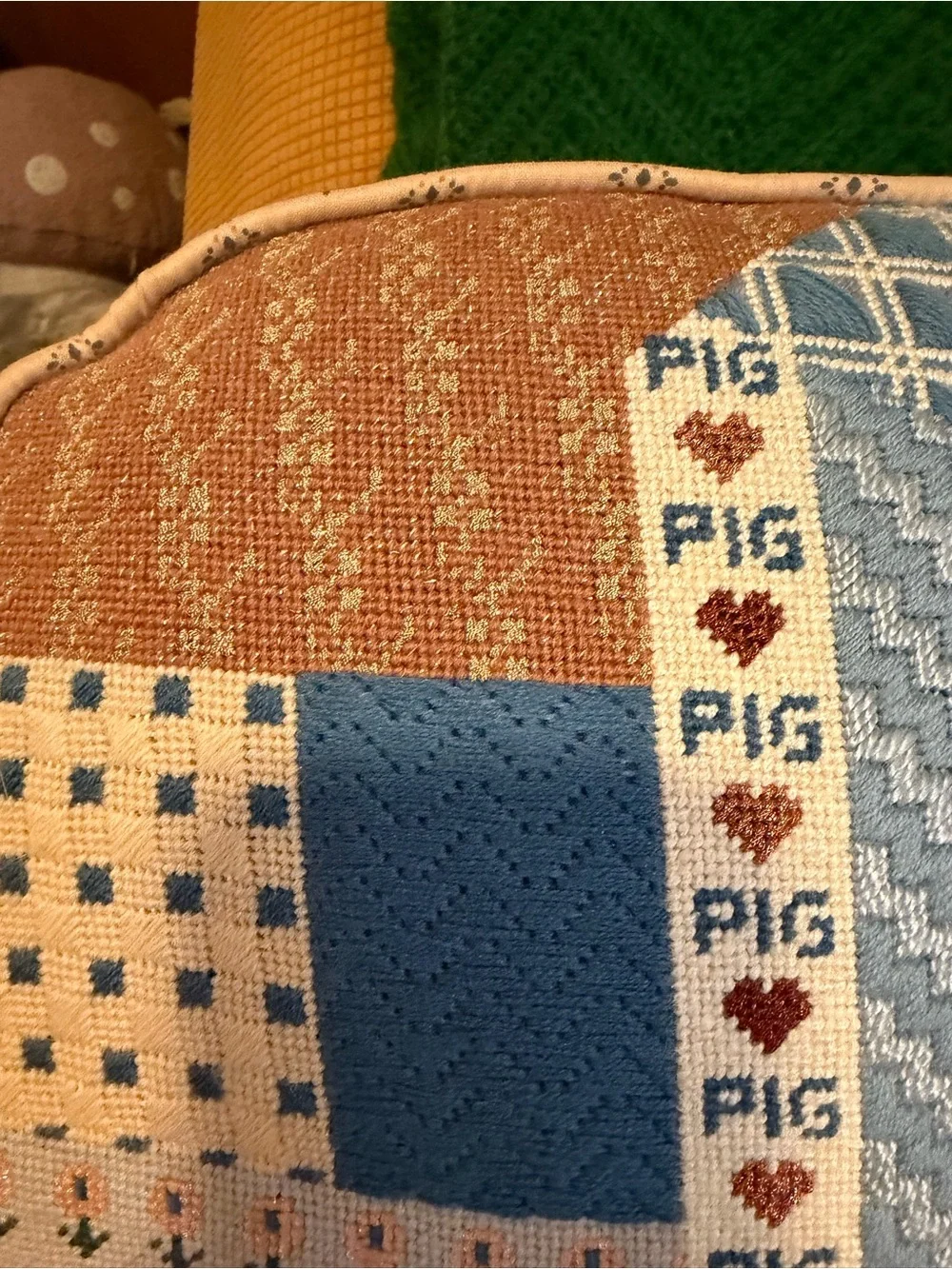 Vintage Large Handmade Patchwork Pig Pillow 17x12.5 Cottagecore Farmhouse